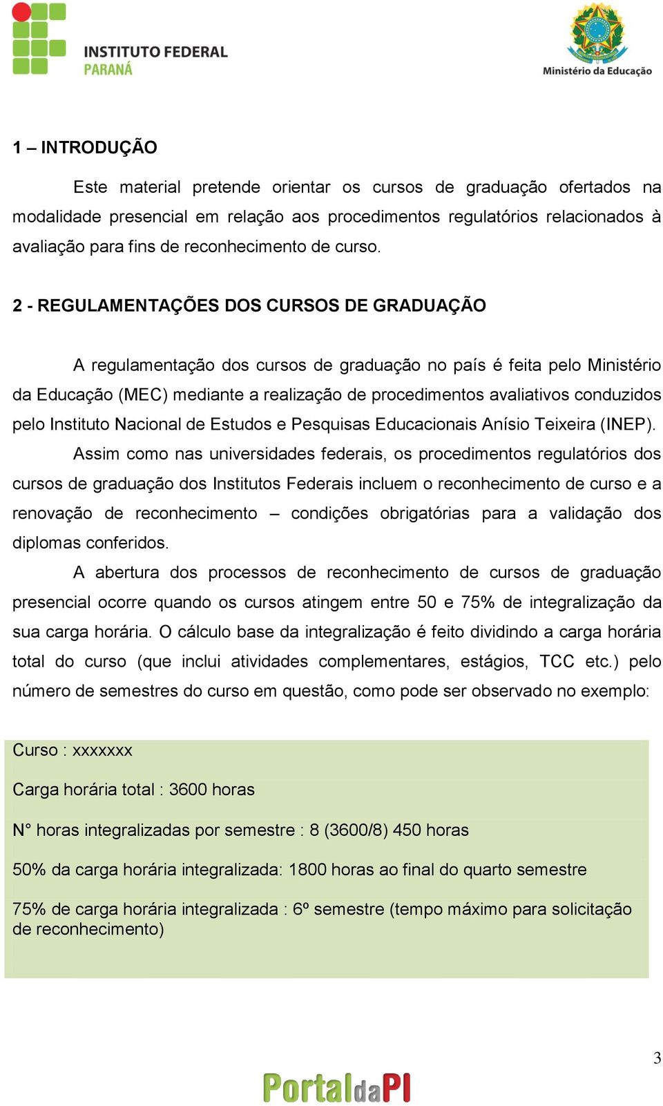 2 - REGULAMENTAÇÕES DOS CURSOS DE GRADUAÇÃO A regulamentação dos cursos de graduação no país é feita pelo Ministério da Educação (MEC) mediante a realização de procedimentos avaliativos conduzidos