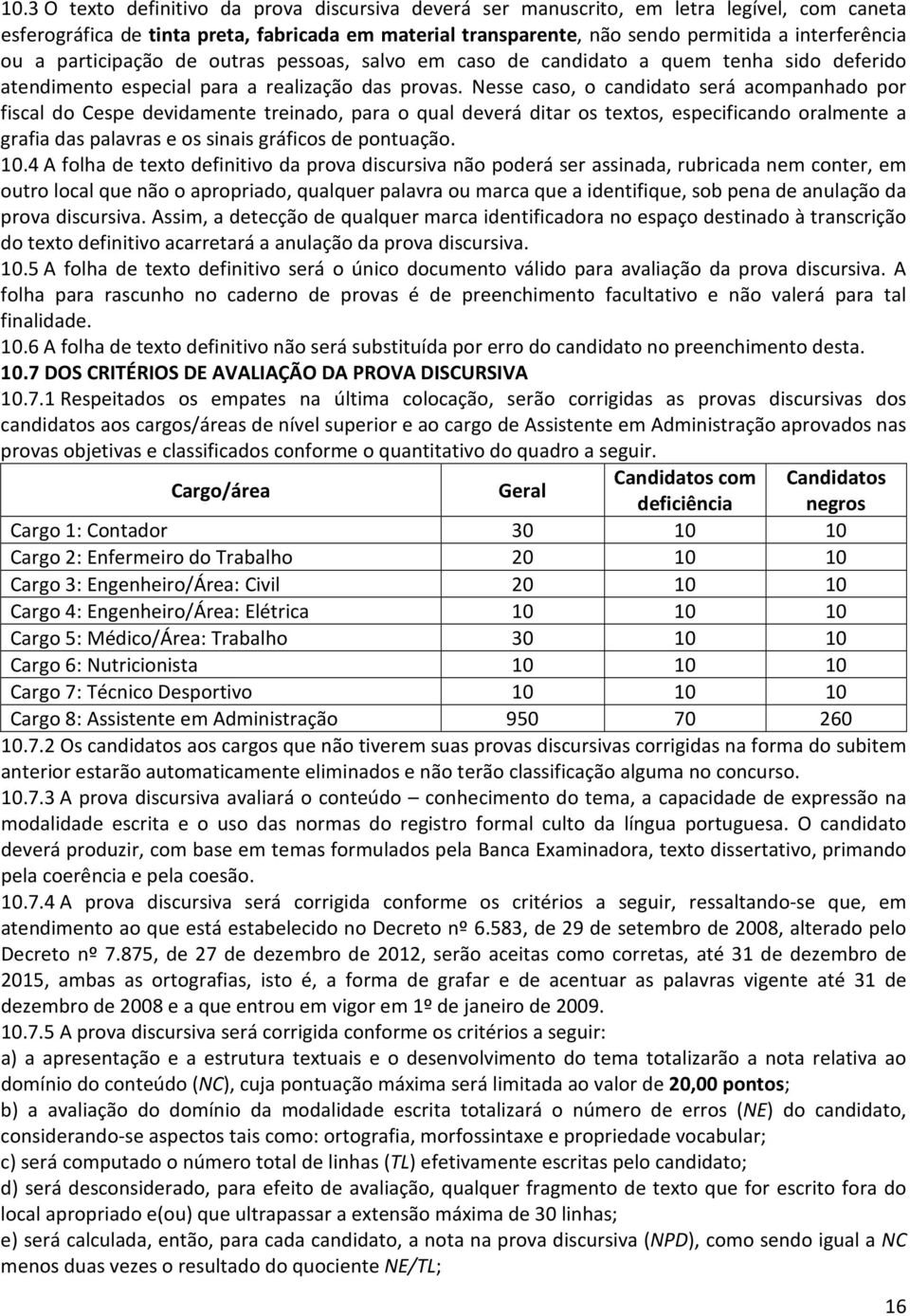 Nesse caso, o candidato será acompanhado por fiscal do Cespe devidamente treinado, para o qual deverá ditar os textos, especificando oralmente a grafia das palavras e os sinais gráficos de pontuação.