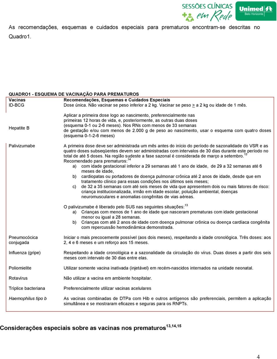 Hepatite B Palivizumabe Aplicar a primeira dose logo ao nascimento, preferencialmente nas primeiras 12 horas de vida, e, posteriormente, as outras duas doses (esquema 0-1 ou 2-6 meses).