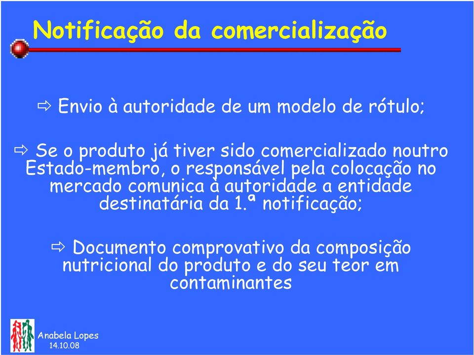 colocação no mercado comunica à autoridade a entidade destinatária da 1.