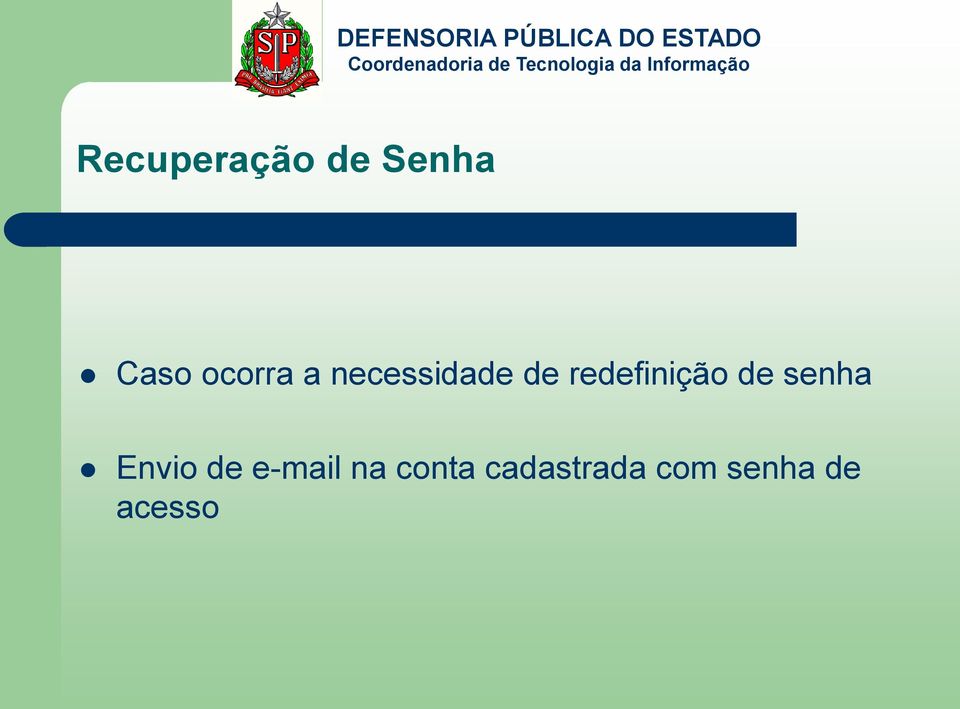 redefinição de senha Envio de