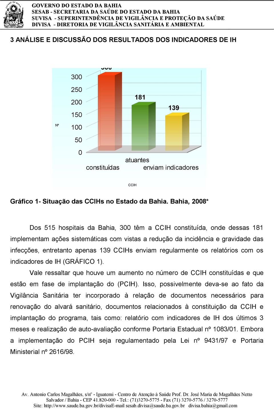 CCIHs enviam regularmente os relatórios com os indicadores de IH (GRÁFICO 1). Vale ressaltar que houve um aumento no número de CCIH constituídas e que estão em fase de implantação do (PCIH).