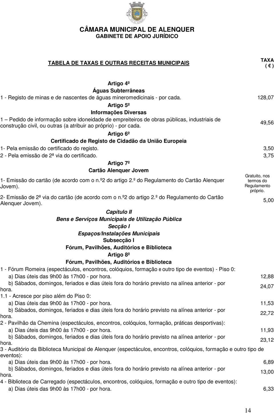 Artigo 6º Certificado de Registo de Cidadão da União Europeia 1- Pela emissão do certificado do registo. 3,50 2 - Pela emissão de 2ª via do certificado.