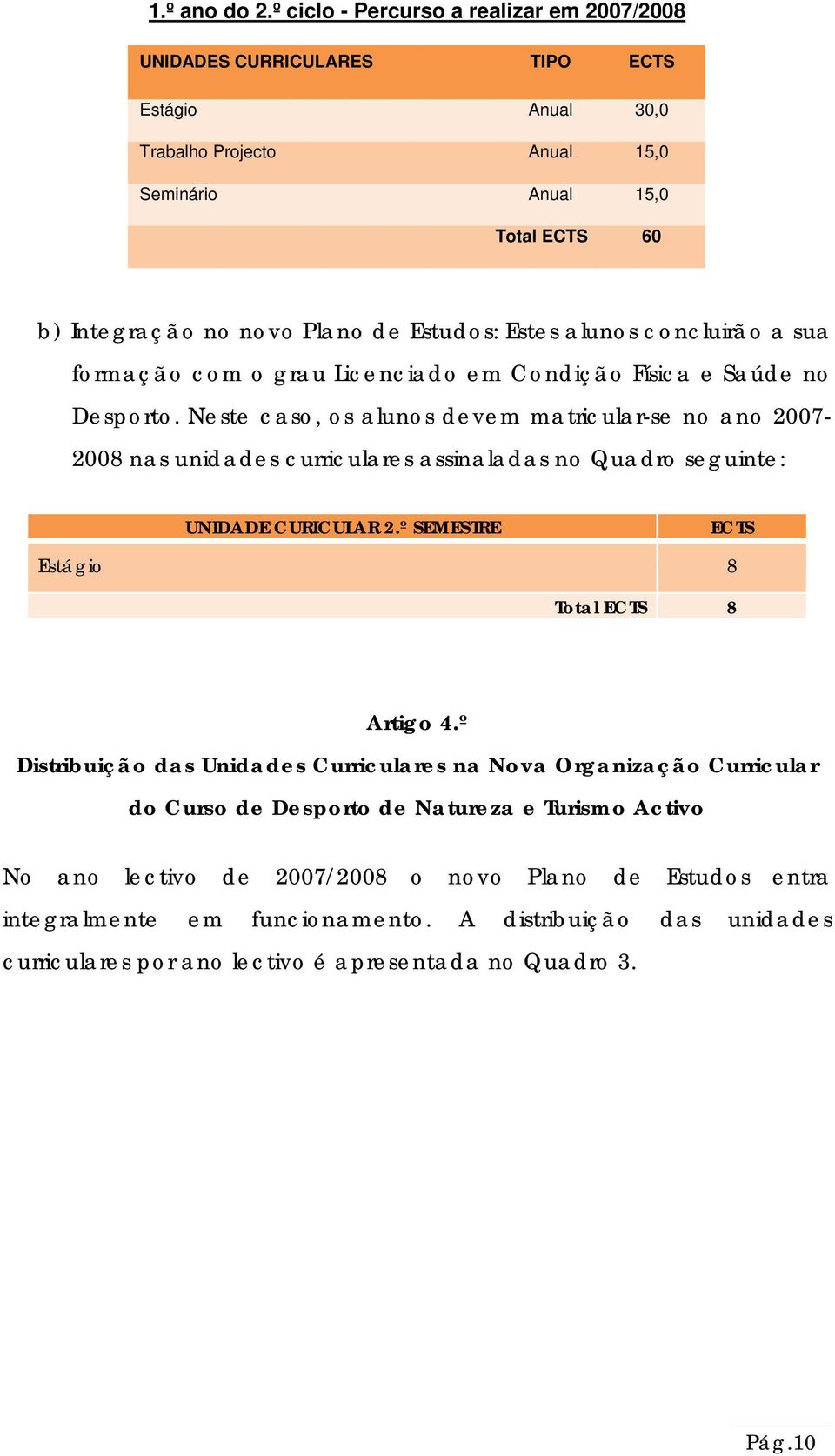 alunos concluirão a sua formação com o grau Licenciado em Condição Física e Saúde no Desporto.