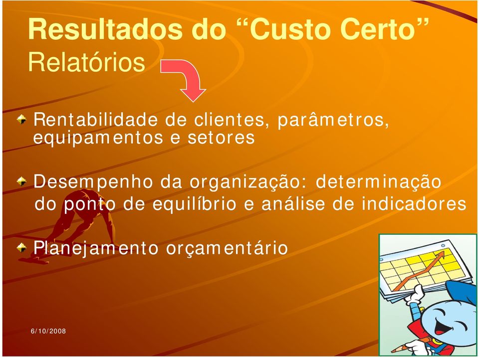 da organização: determinação do ponto de equilíbrio e