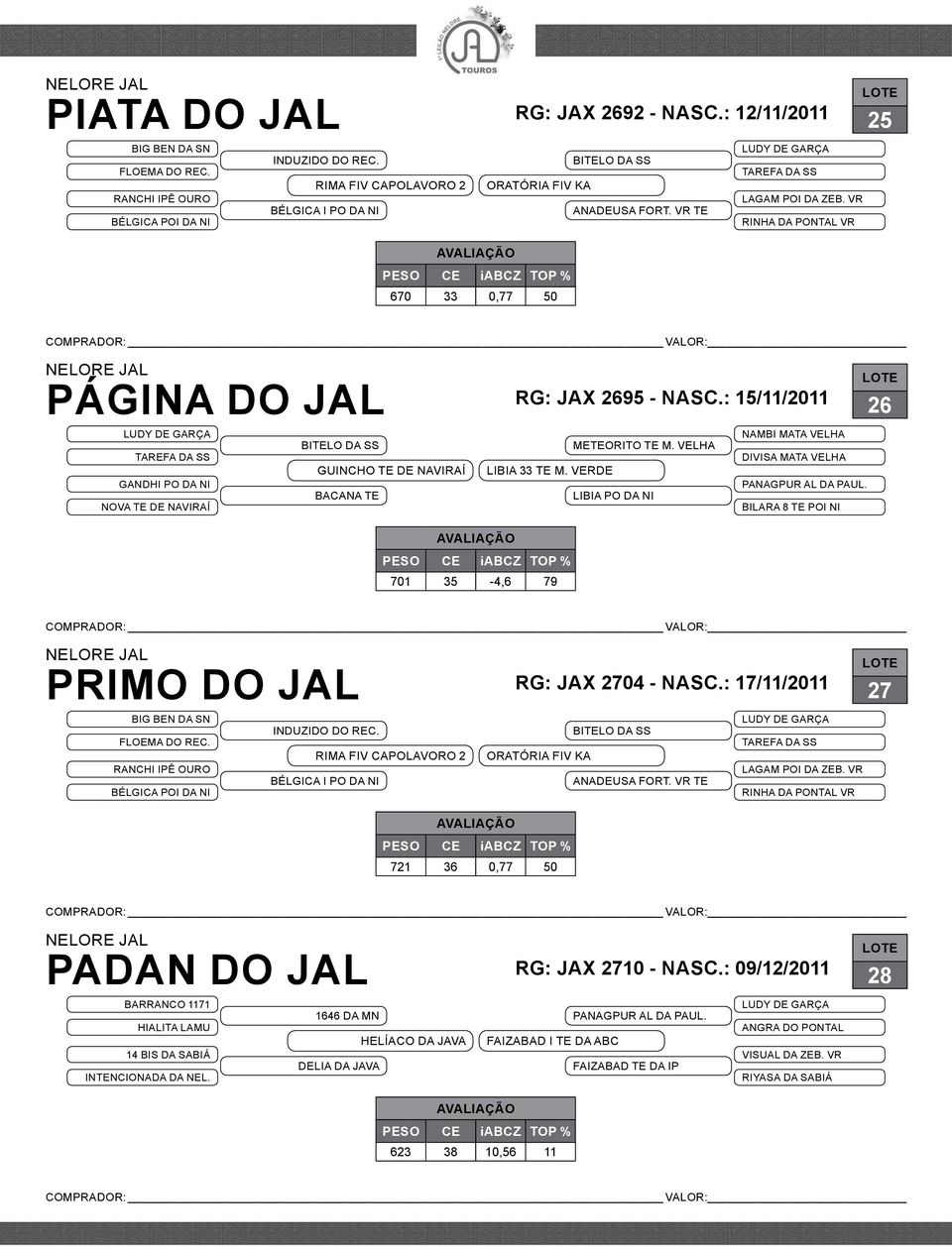 VELHA LIBIA PO DA NI NAMBI MATA VELHA DIVISA MATA VELHA BILARA 8 TE POI NI 26 PRIMO DO JAL rg: JAX 2704 - nasc.: 17/11/2011 FLOEMA DO REC. RANCHI IPê OURO BéLGICA POI DA NI INDUZIDO DO REC.