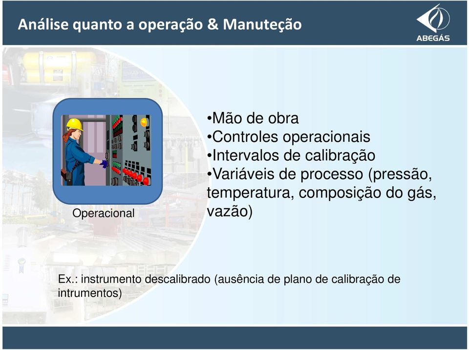 processo (pressão, temperatura, composição do gás, vazão) Ex.