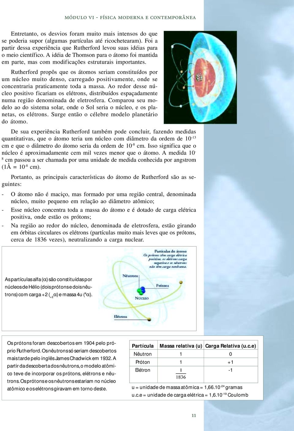 Rutherford propôs que os átomos seriam constituídos por um núcleo muito denso, carregado positivamente, onde se concentraria praticamente toda a massa.