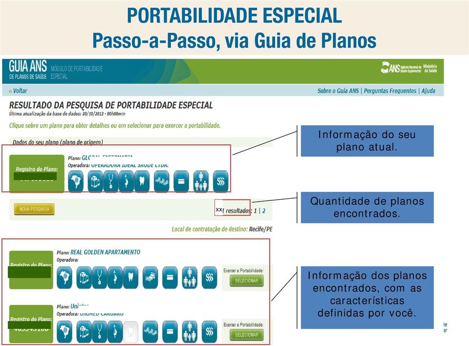 Informação dos planos encontrados,