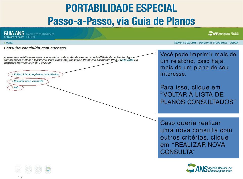 Para isso, clique em VOLTAR À LISTA DE PLANOS CONSULTADOS