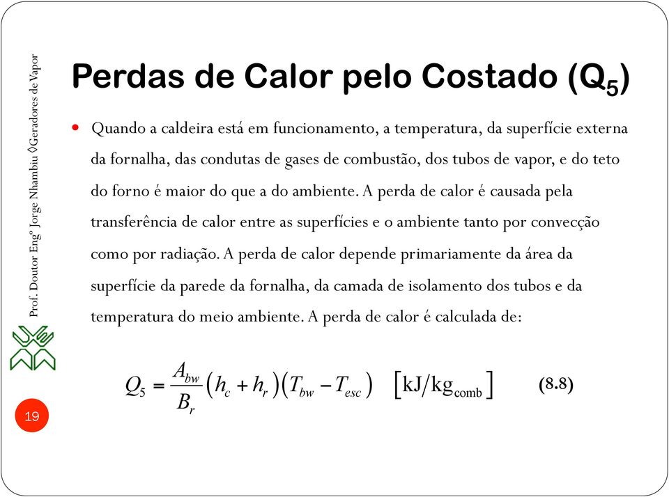 A perda de calor é causada pela transferência de calor entre as superfícies e o ambiente tanto por convecção como por radiação.