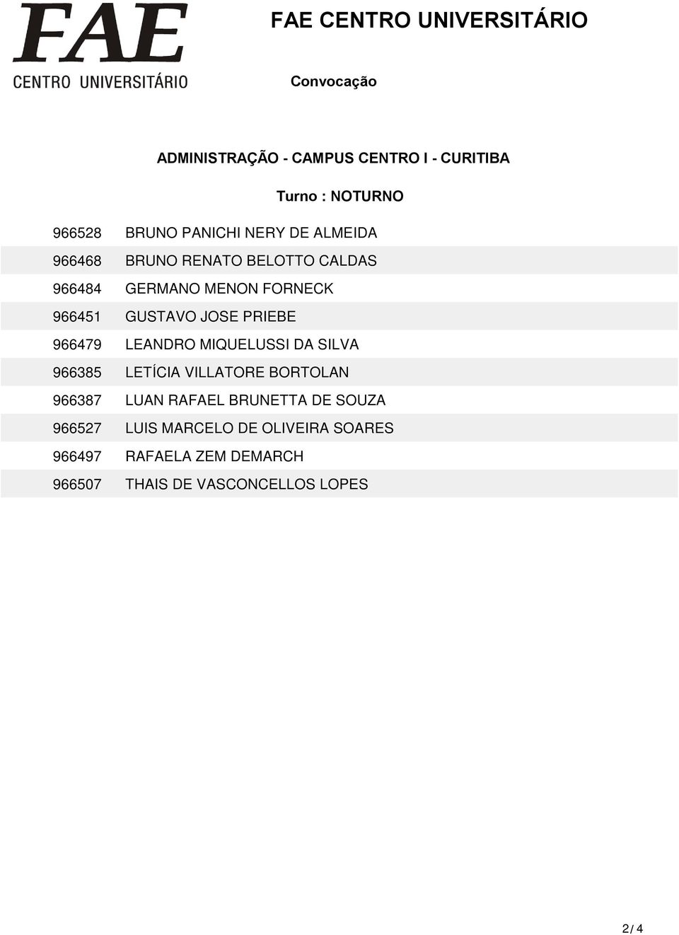 LEANDRO MIQUELUSSI DA SILVA 966385 LETÍCIA VILLATORE BORTOLAN 966387 LUAN RAFAEL BRUNETTA DE