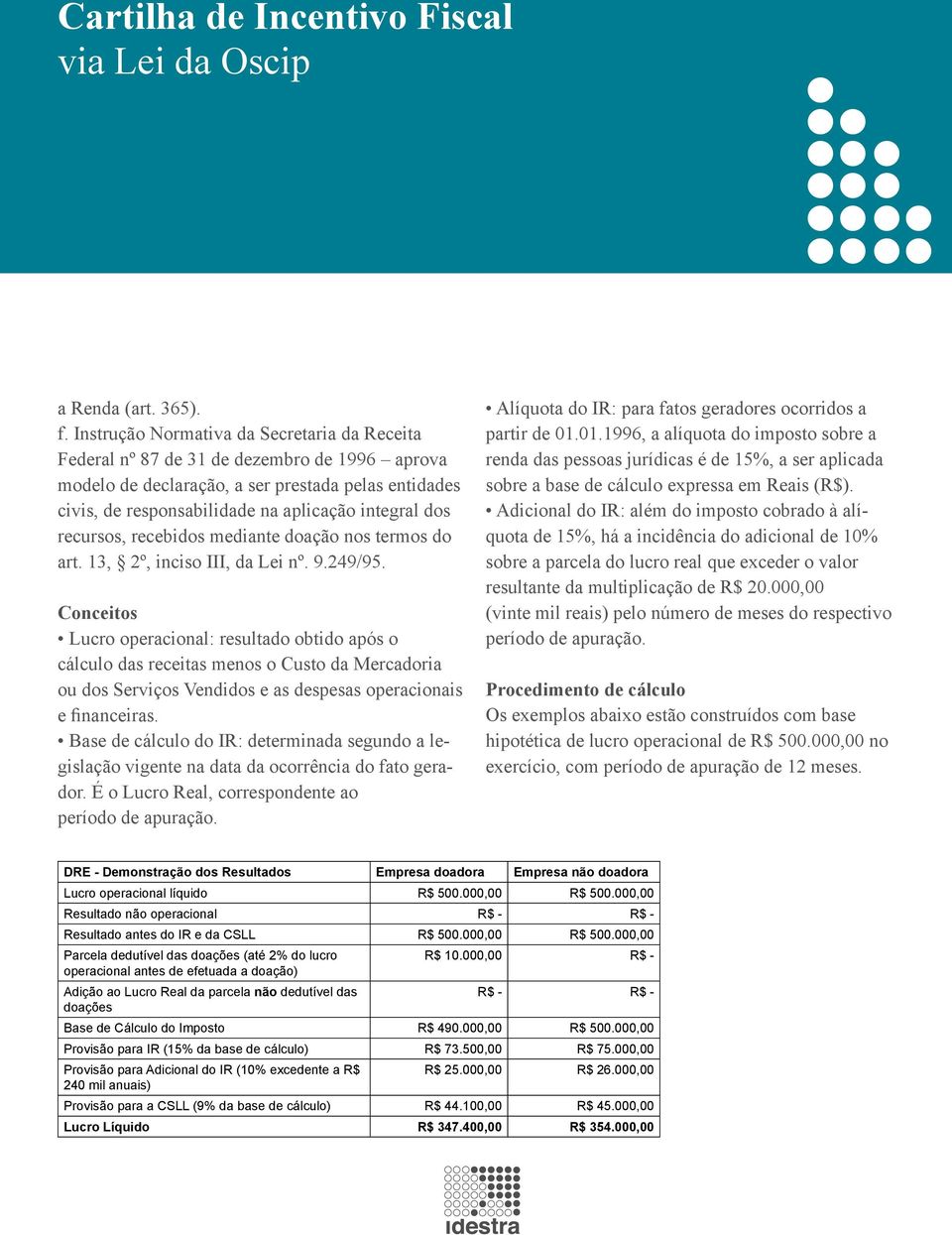 recursos, recebidos mediante doação nos termos do art. 13, 2º, inciso III, da Lei nº. 9.249/95.