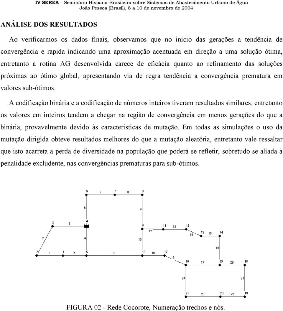 A codificação binária e a codificação de números inteiros tiveram resultados similares, entretanto os valores em inteiros tendem a chegar na região de convergência em menos gerações do que a binária,