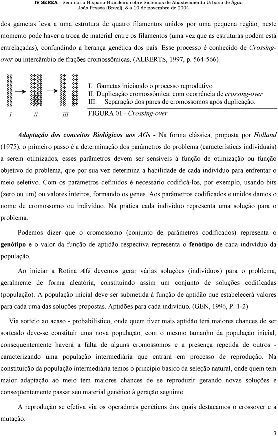 Gametas iniciando o processo reprodutivo II. Duplicação cromossômica, com ocorrência de crossing-over III. Separação dos pares de cromossomos após duplicação.