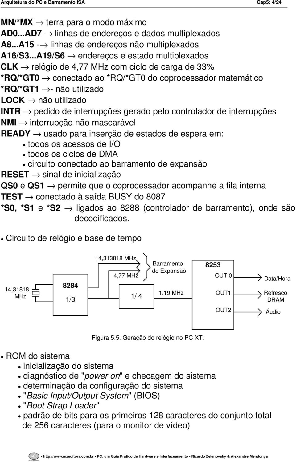 pedido de interrupções gerado pelo controlador de interrupções NMI interrupção não mascarável READY usado para inserção de estados de espera em: todos os acessos de IO todos os ciclos de DMA circuito