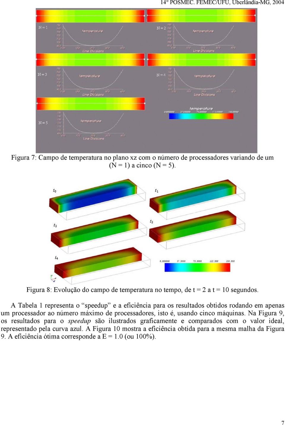 A Tabela 1 representa o speedup e a eficiência para os resultados obtidos rodando em apenas um processador ao número máximo de processadores, isto é, usando