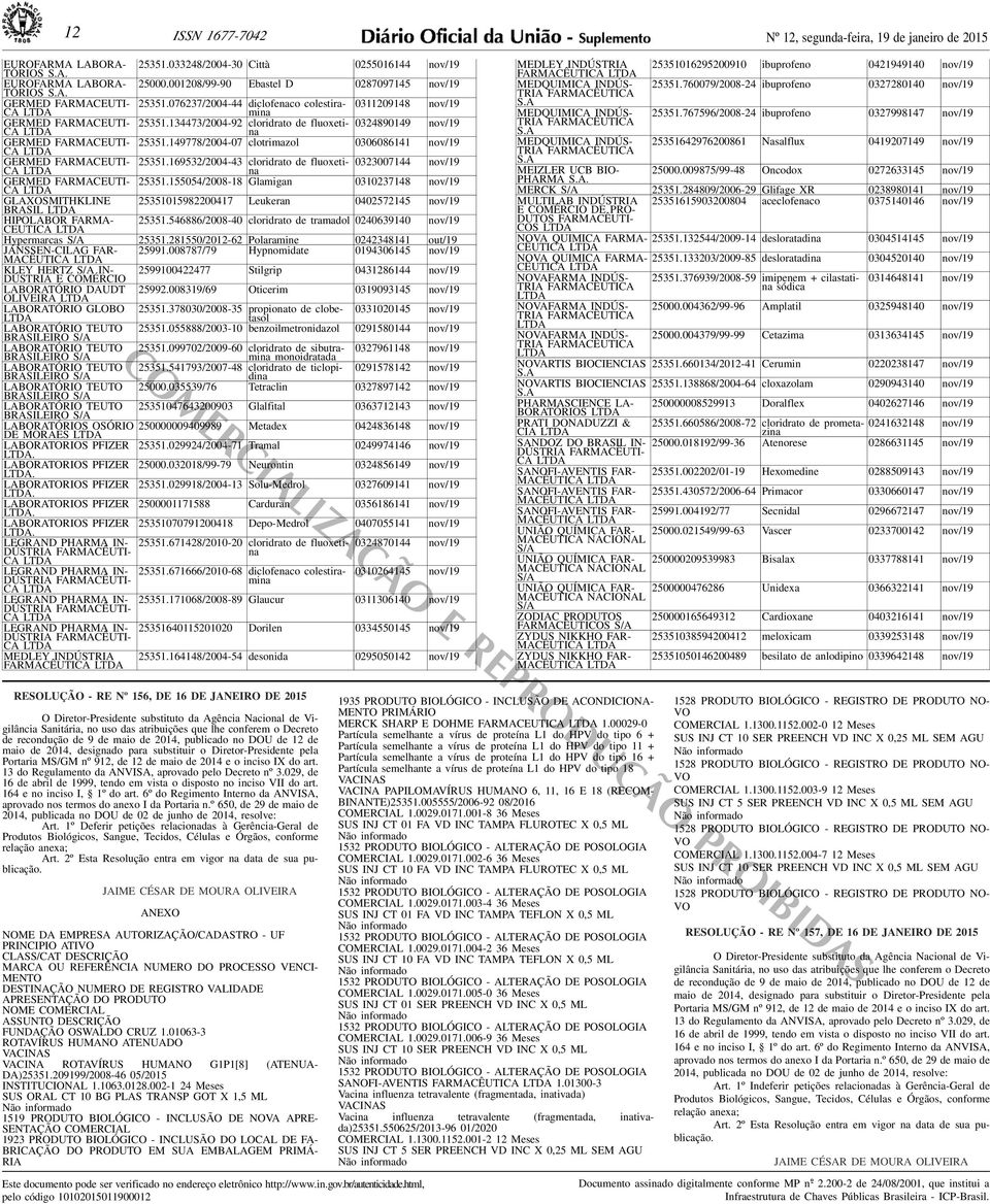 GERMED FARMACEUTI- CA LTDA 25351149778/2004-07 clotrimazol 0306086141 nov/19 GERMED FARMACEUTI- CA LTDA 25351169532/2004-43 cloridrato de fluoxetina 0323007144 nov/19 GERMED FARMACEUTI- CA LTDA