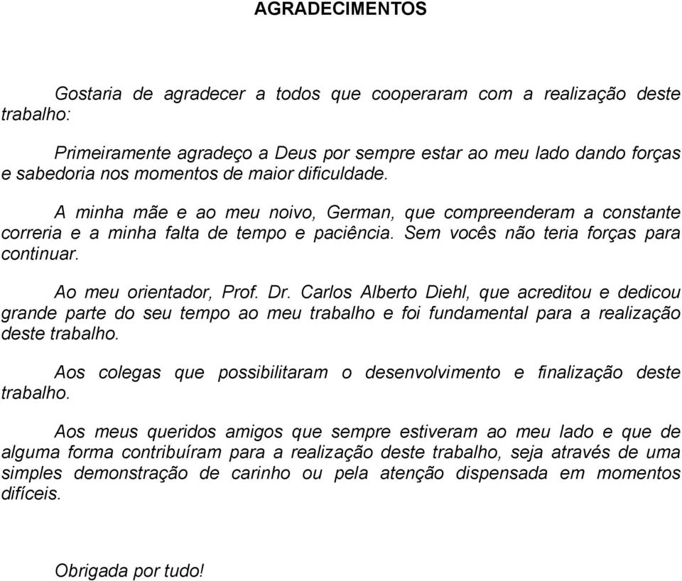 Carlos Alberto Diehl, que acreditou e dedicou grande parte do seu tempo ao meu trabalho e foi fundamental para a realização deste trabalho.