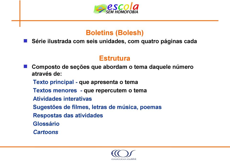 principal - que apresenta o tema Textos menores - que repercutem o tema Atividades