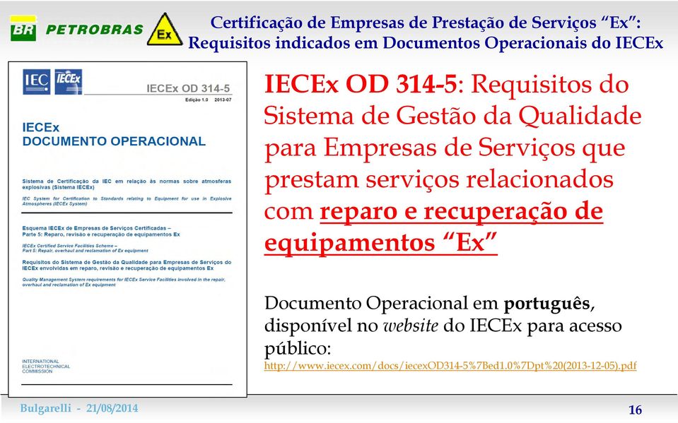 relacionados com reparo e recuperação de equipamentos Ex Documento Operacional em português, disponível no website