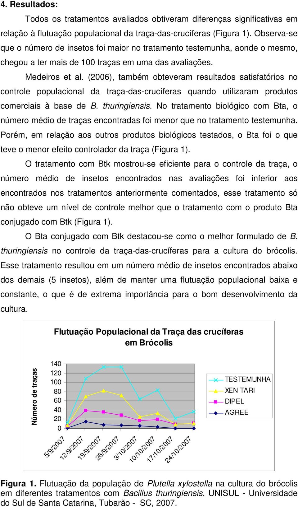 (2006), também obteveram resultados satisfatórios no controle populacional da traça-das-crucíferas quando utilizaram produtos comerciais à base de B. thuringiensis.