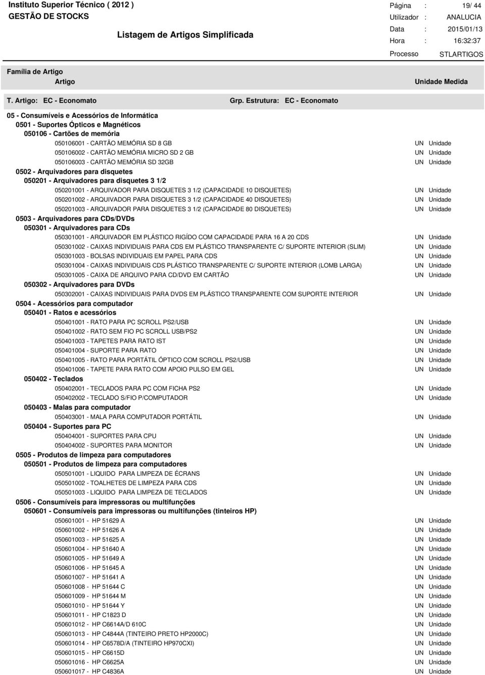 050106003 - CARTÃO MEMÓRIA SD 32GB 0502 - Arquivadores para disquetes 050201 - Arquivadores para disquetes 3 1/2 050201001 - ARQUIVADOR PARA DISQUETES 3 1/2 (CAPACIDADE 10 DISQUETES) 050201002 -