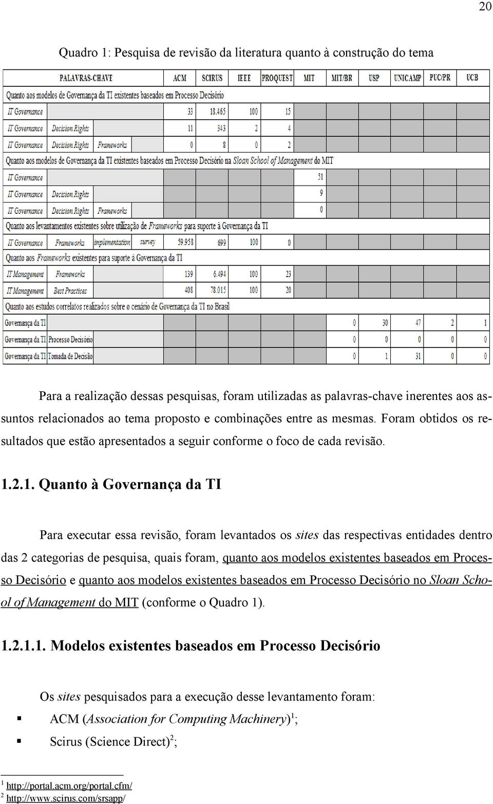 2.1. Quanto à Governança da TI Para executar essa revisão, foram levantados os sites das respectivas entidades dentro das 2 categorias de pesquisa, quais foram, quanto aos modelos existentes baseados