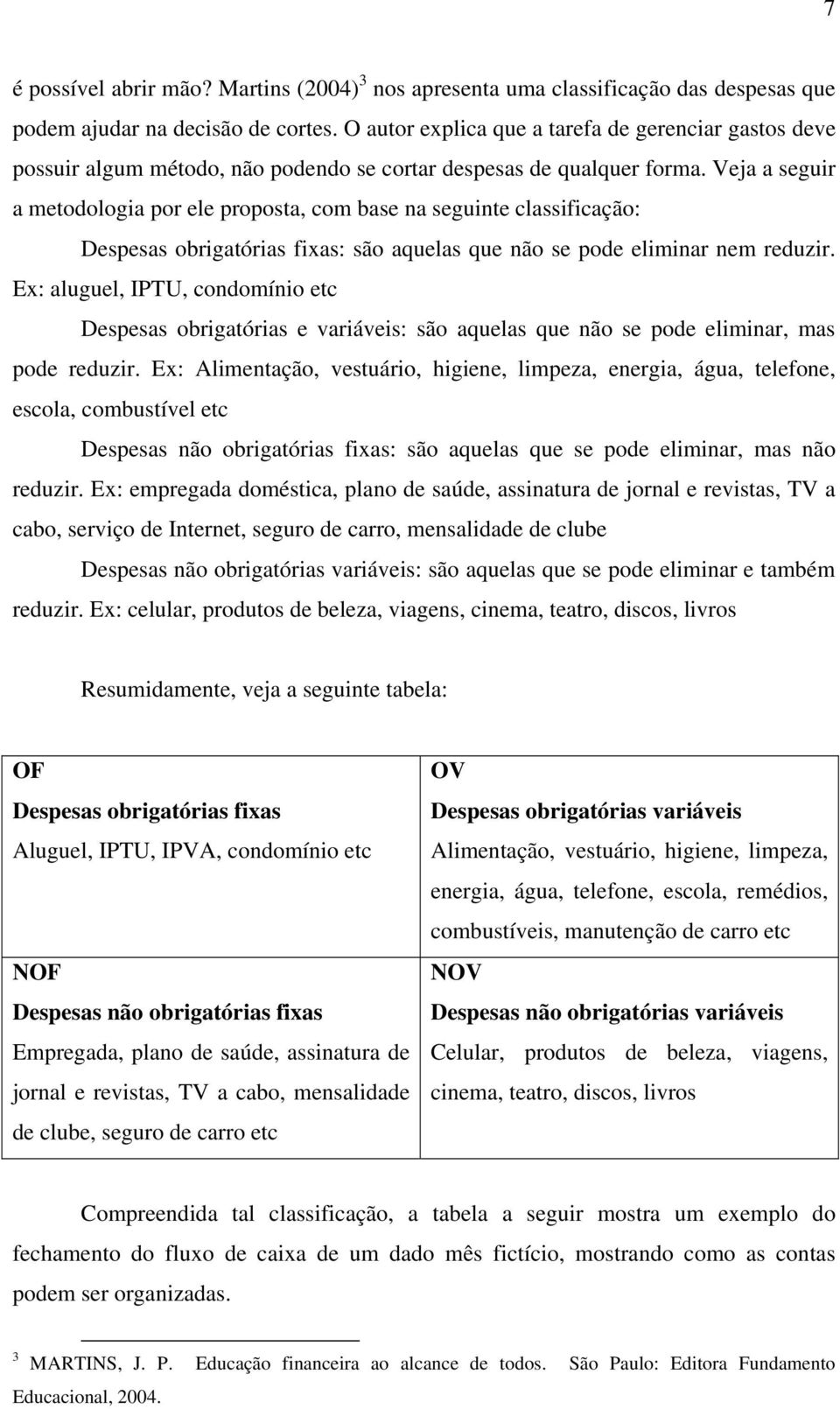 Veja a seguir a metodologia por ele proposta, com base na seguinte classificação: Despesas obrigatórias fixas: são aquelas que não se pode eliminar nem reduzir.