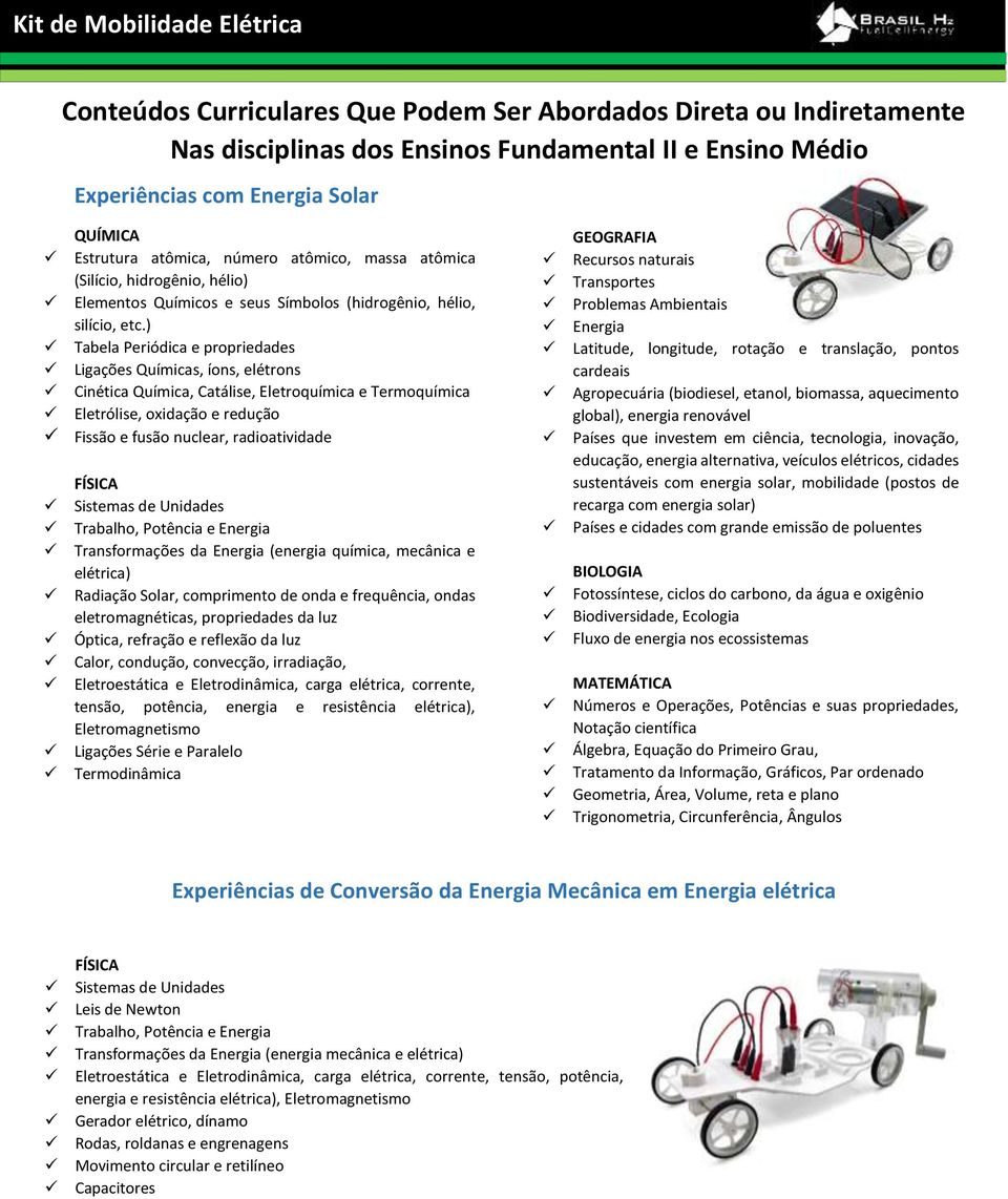 ) Tabela Periódica e propriedades Ligações Químicas, íons, elétrons Cinética Química, Catálise, Eletroquímica e Termoquímica Eletrólise, oxidação e redução Fissão e fusão nuclear, radioatividade