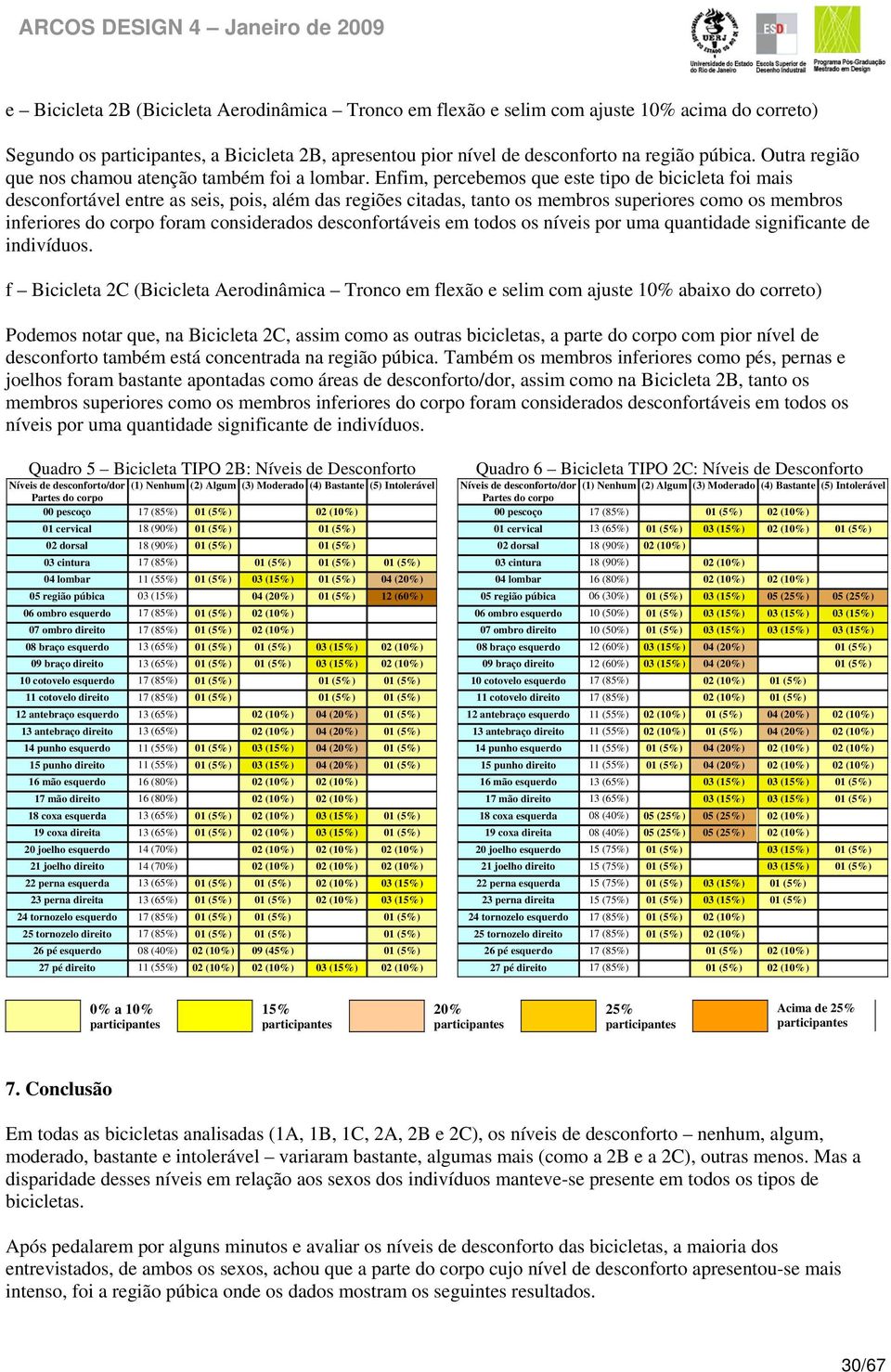 Enfim, percebemos que este tipo de bicicleta foi mais desconfortável entre as seis, pois, além das regiões citadas, tanto os membros superiores como os membros inferiores do corpo foram considerados