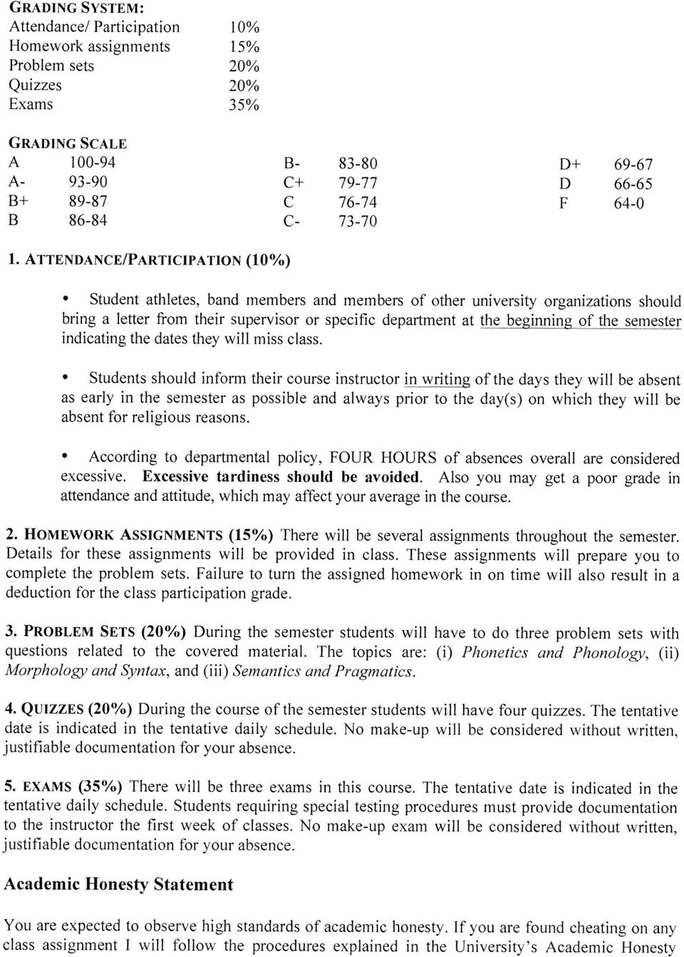 ATTENDANCE/PARTICIPATION (10%) Studnt athlts, band mmbrs and mmbrs of othr univrsity organizations should brg a lttr from thir suprvisor or spcific dpartmnt at th çgjpnippf th smstr dicatg th dats