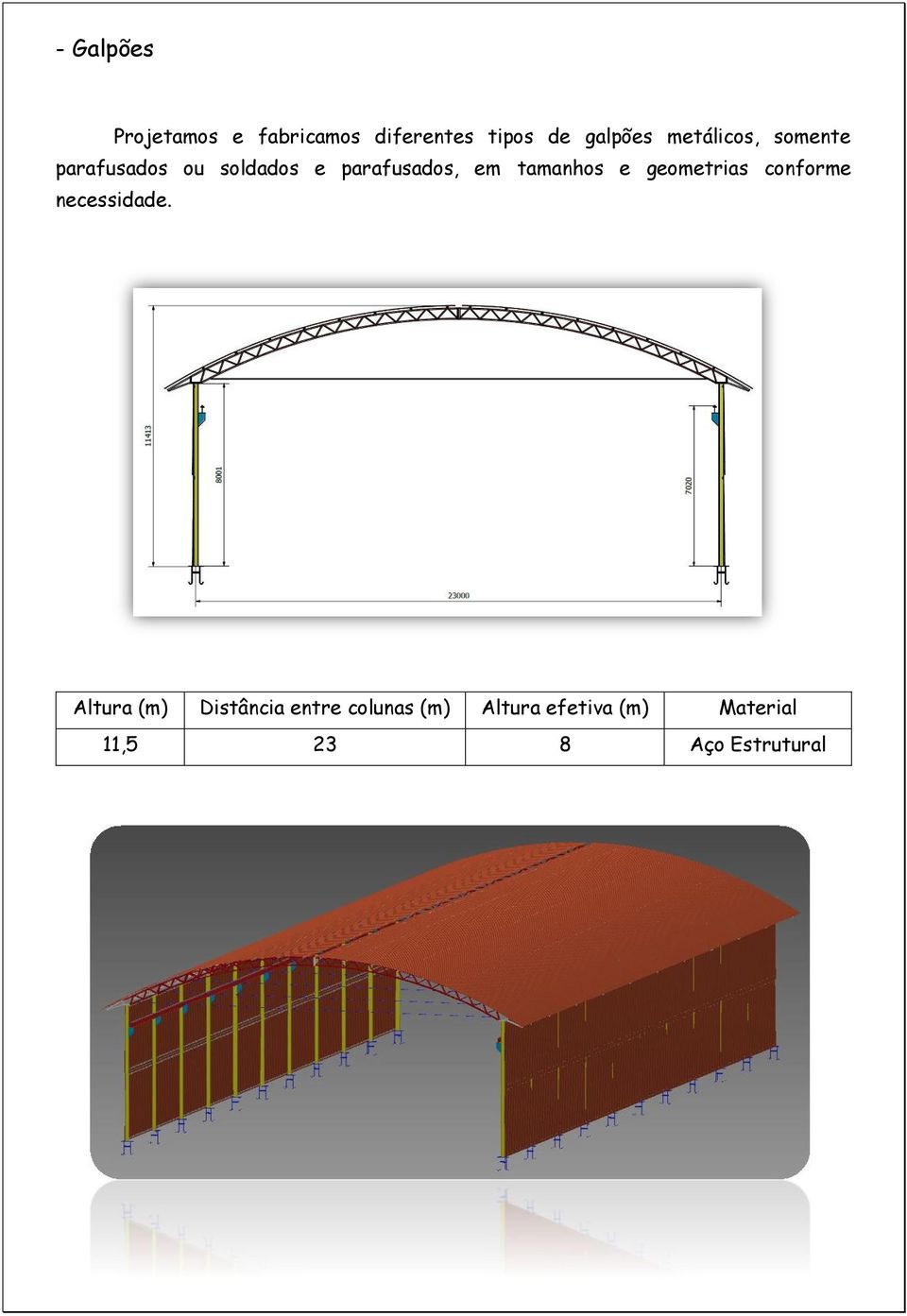 tamanhos e geometrias conforme necessidade.