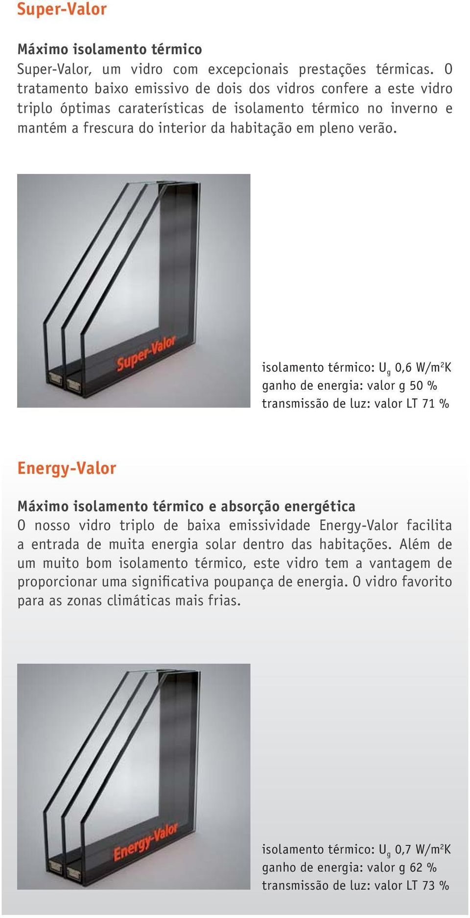 isolamento térmico: U g 0,6 W/m 2 K ganho de energia: valor g 50 % transmissão de luz: valor LT 71 % Energy-Valor Máximo isolamento térmico e absorção energética O nosso vidro triplo de baixa