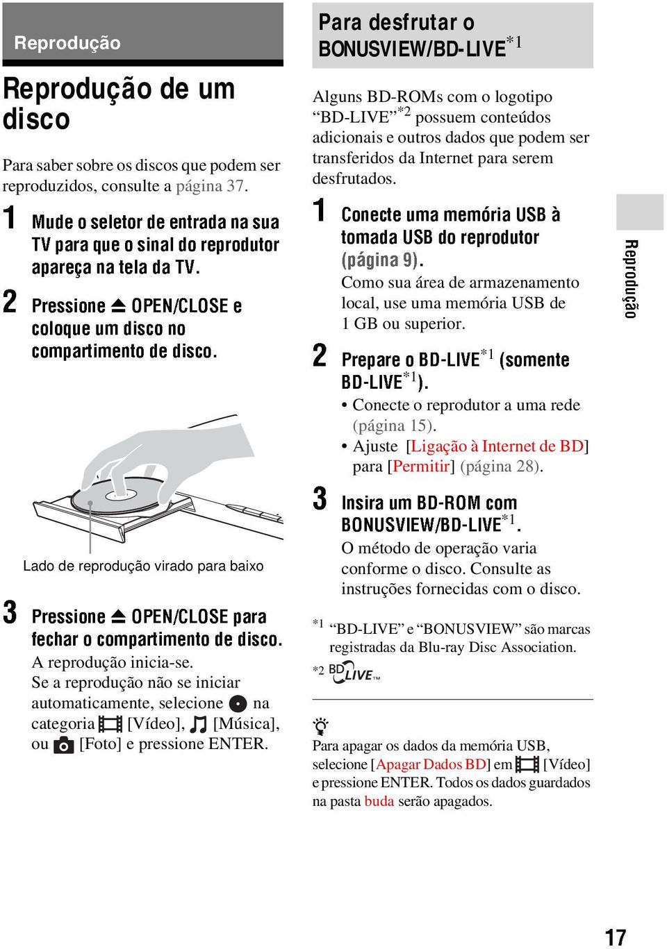 Para dsfrutar o BONUSVIEW/BD-LIVE *1 Alguns BD-ROMs com o logotipo BD-LIVE *2 possum contúdos adicionais outros dados qu podm sr transfridos da Intrnt para srm dsfrutados.