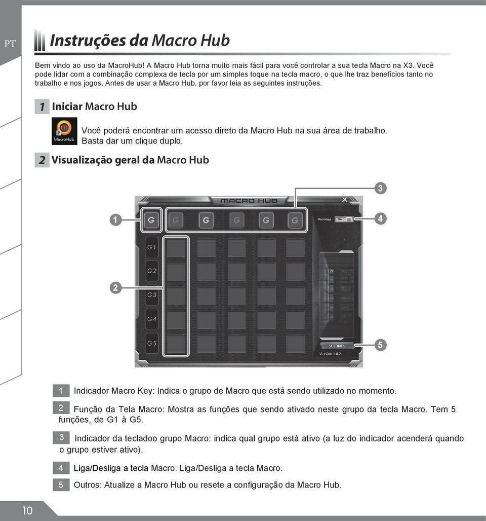 Antes de usar a Macro Hub, por favor leia as seguintes instruções. 1 Iniciar Macro Hub Você poderá encontrar um acesso direto da Macro Hub na sua área de trabalho. Basta dar um clique duplo.