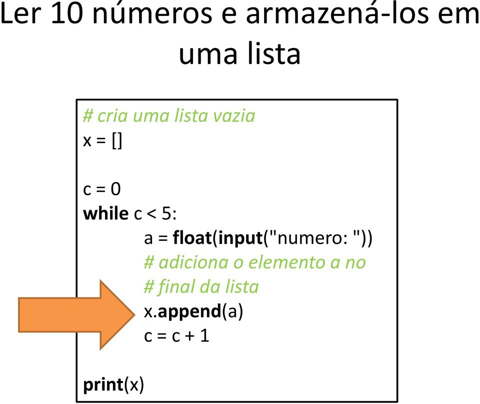 = float(input("numero: ")) # adiciona o elemento