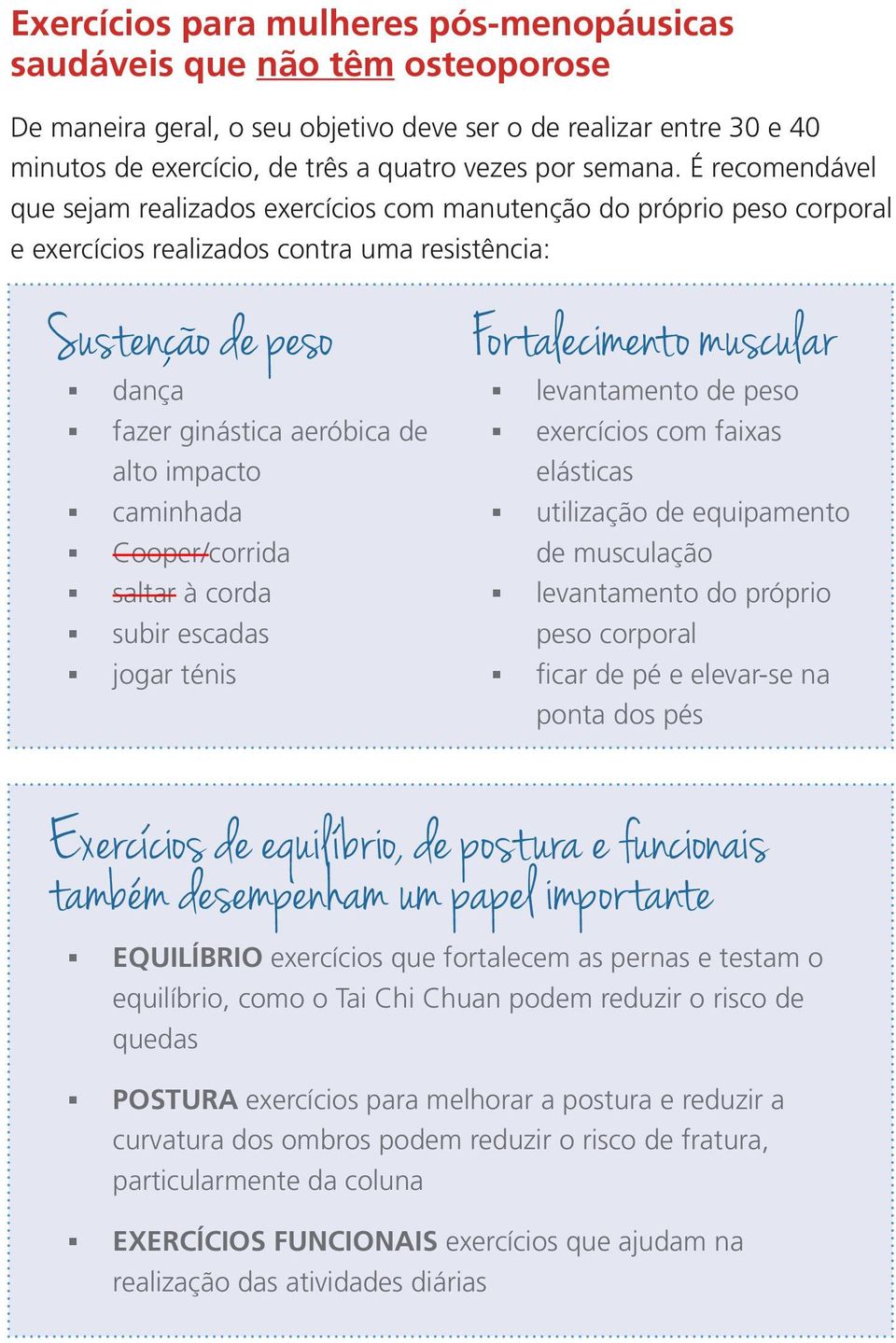 É recomendável que sejam realizados exercícios com manutenção do próprio peso corporal e exercícios realizados contra uma resistência: Sustencao, ~ de peso dança fazer ginástica aeróbica de alto