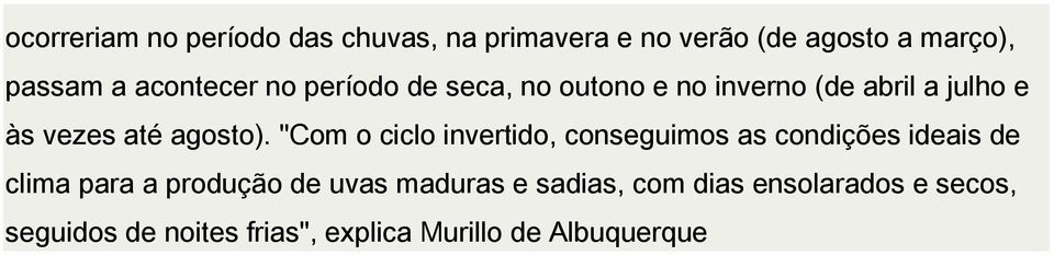 "Com o ciclo invertido, conseguimos as condições ideais de clima para a produção de uvas