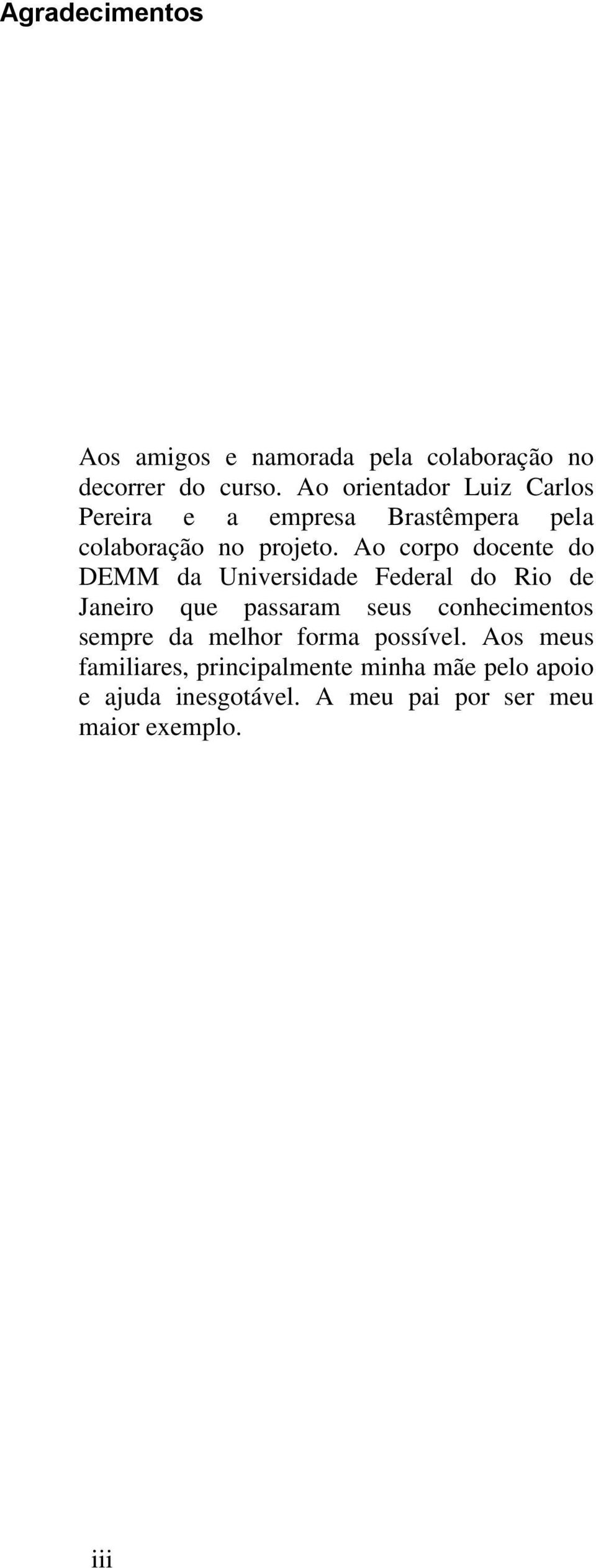 Ao corpo docente do DEMM da Universidade Federal do Rio de Janeiro que passaram seus conhecimentos