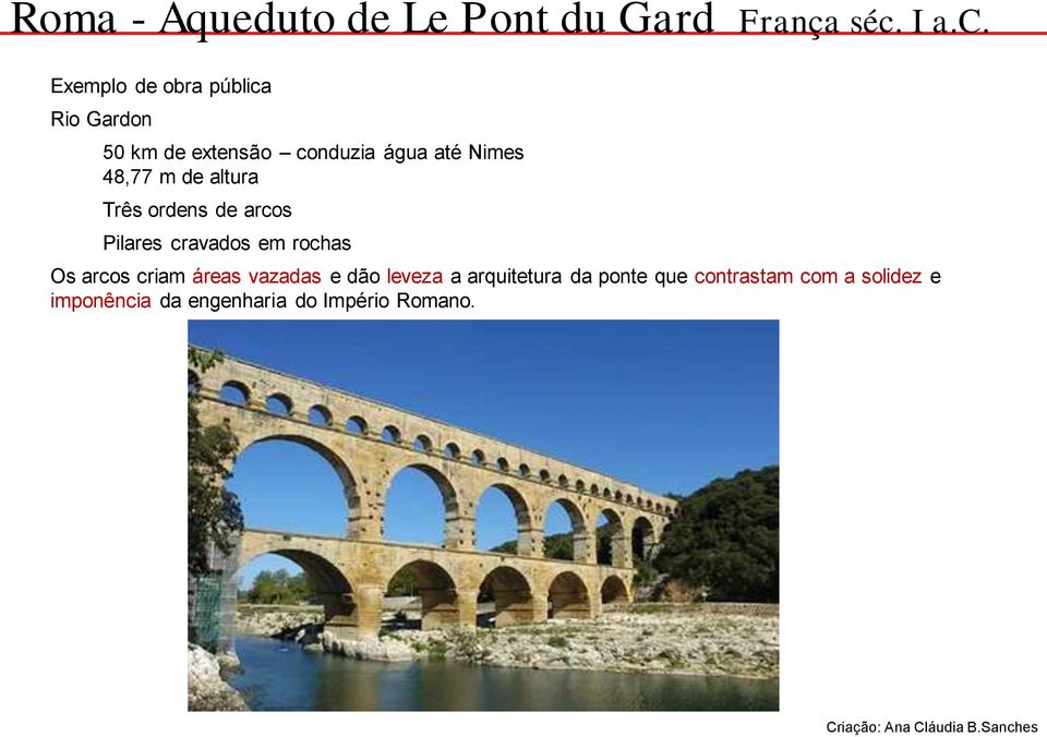 Exemplo de obra pública Rio Gardon 50 km de extensão conduzia água até Nimes 48,77