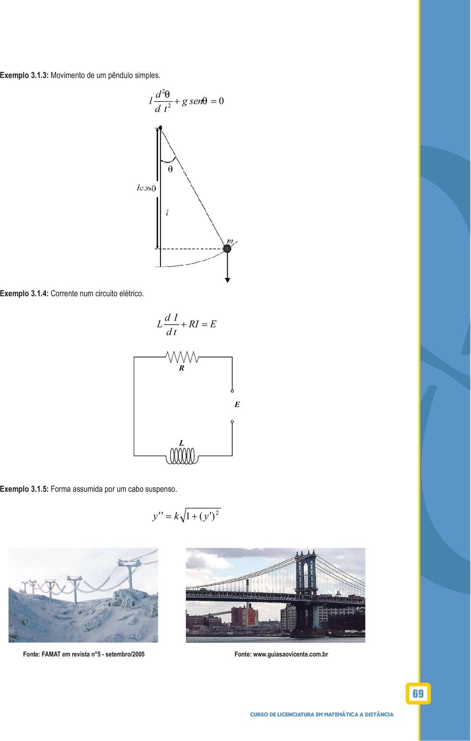 Eemplo 5: Forma assumida por um cabo suspenso y = k + ( y )