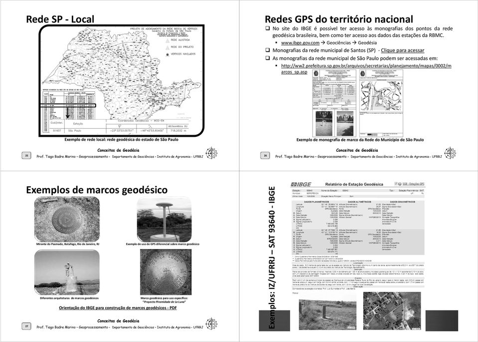 asp Exemplo de rede local: rede geodésica do estado de São Paulo Exemplo de monografia de marco da Rede do Município de São Paulo 26 Exemplos de marcos geodésico Mirante do Pasmado, Botafogo, Rio de