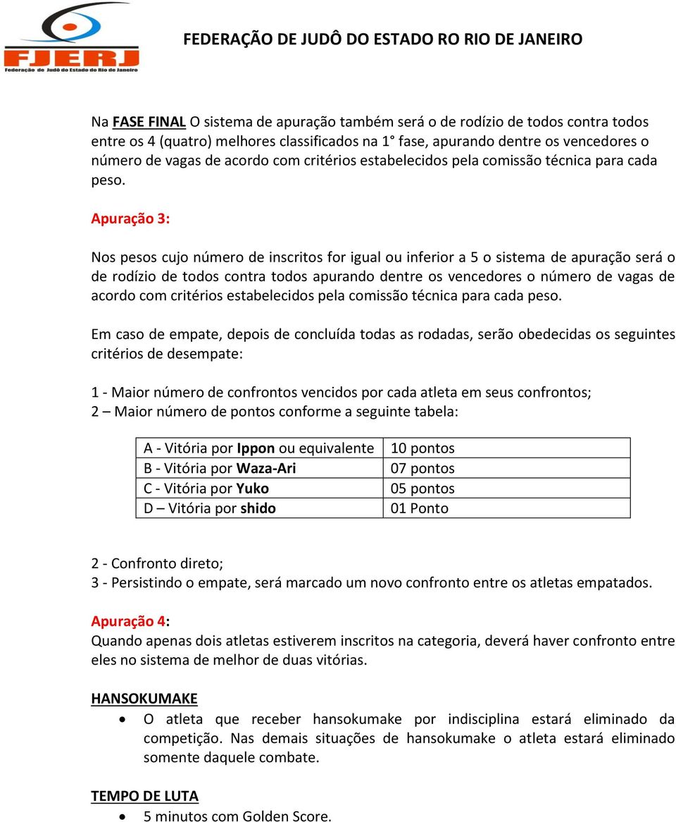 Apuração 3: Nos pesos cujo número de inscritos for igual ou inferior a 5 o sistema de apuração será o de rodízio de todos contra todos apurando dentre os vencedores o número de vagas de acordo com 