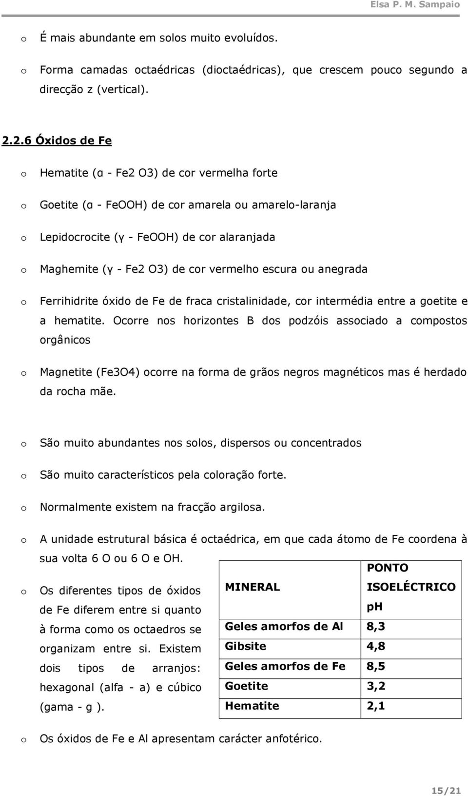 anegrada Ferrihidrite óxid de Fe de fraca cristalinidade, cr intermédia entre a getite e a hematite.