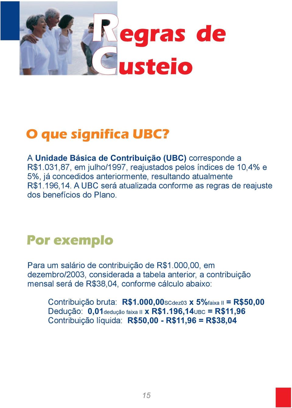 A UBC será atualizada conforme as regras de reajuste dos benefícios do Plano. Por exemplo Para um salário de contribuição de R$1.