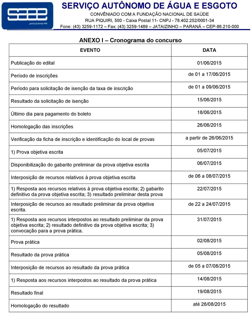 provas a partir de 26/06/2015 1) Prova objetiva escrita 05/07/2015 Disponibilização do gabarito preliminar da prova objetiva escrita 06/07/2015 Interposição de recursos relativos à prova objetiva