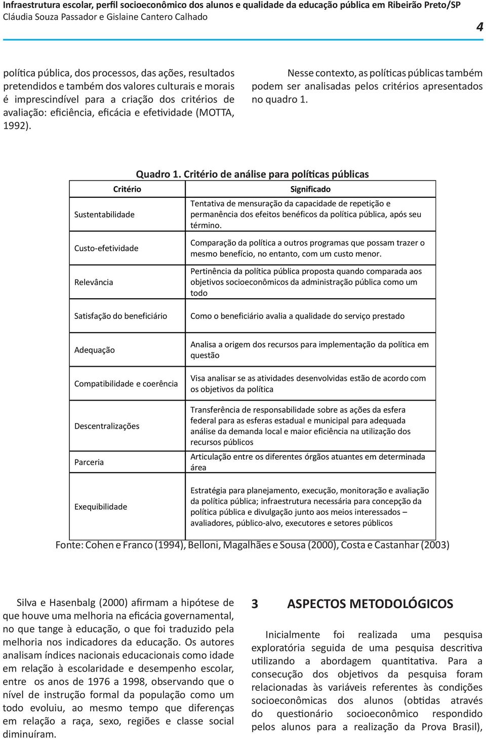 Critério de análise para políticas públicas Significado Tentativa de mensuração da capacidade de repetição e permanência dos efeitos benéficos da política pública, após seu término.