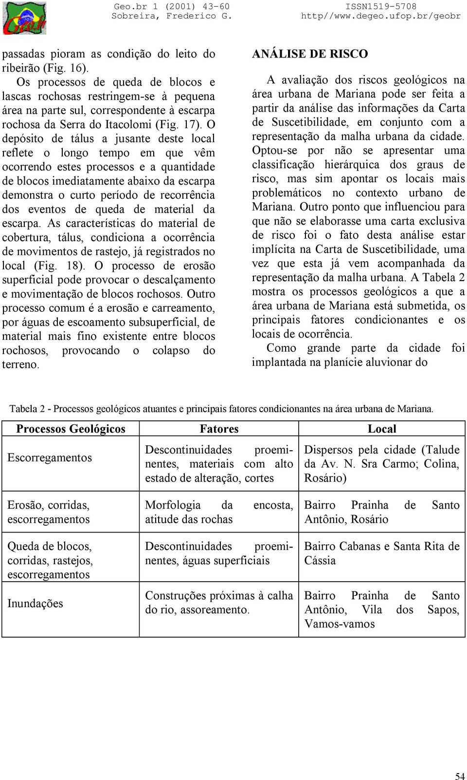 O depósito de tálus a jusante deste local reflete o longo tempo em que vêm ocorrendo estes processos e a quantidade de blocos imediatamente abaixo da escarpa demonstra o curto período de recorrência