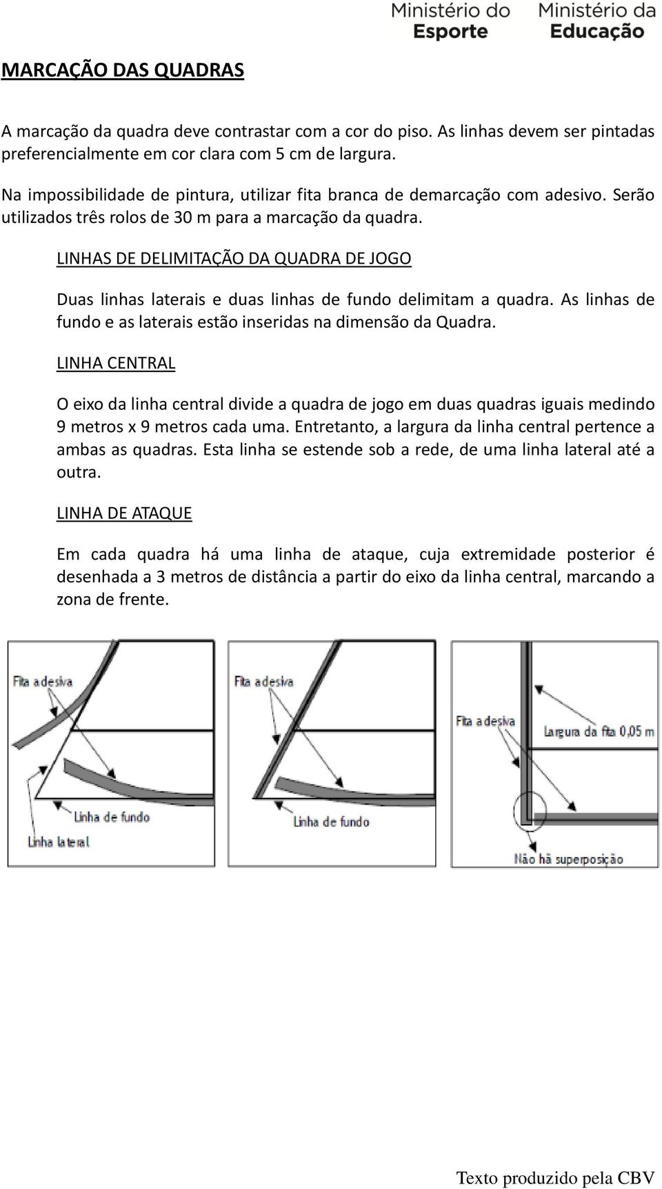 LINHAS DE DELIMITAÇÃO DA QUADRA DE JOGO Duas linhas laterais e duas linhas de fundo delimitam a quadra. As linhas de fundo e as laterais estão inseridas na dimensão da Quadra.